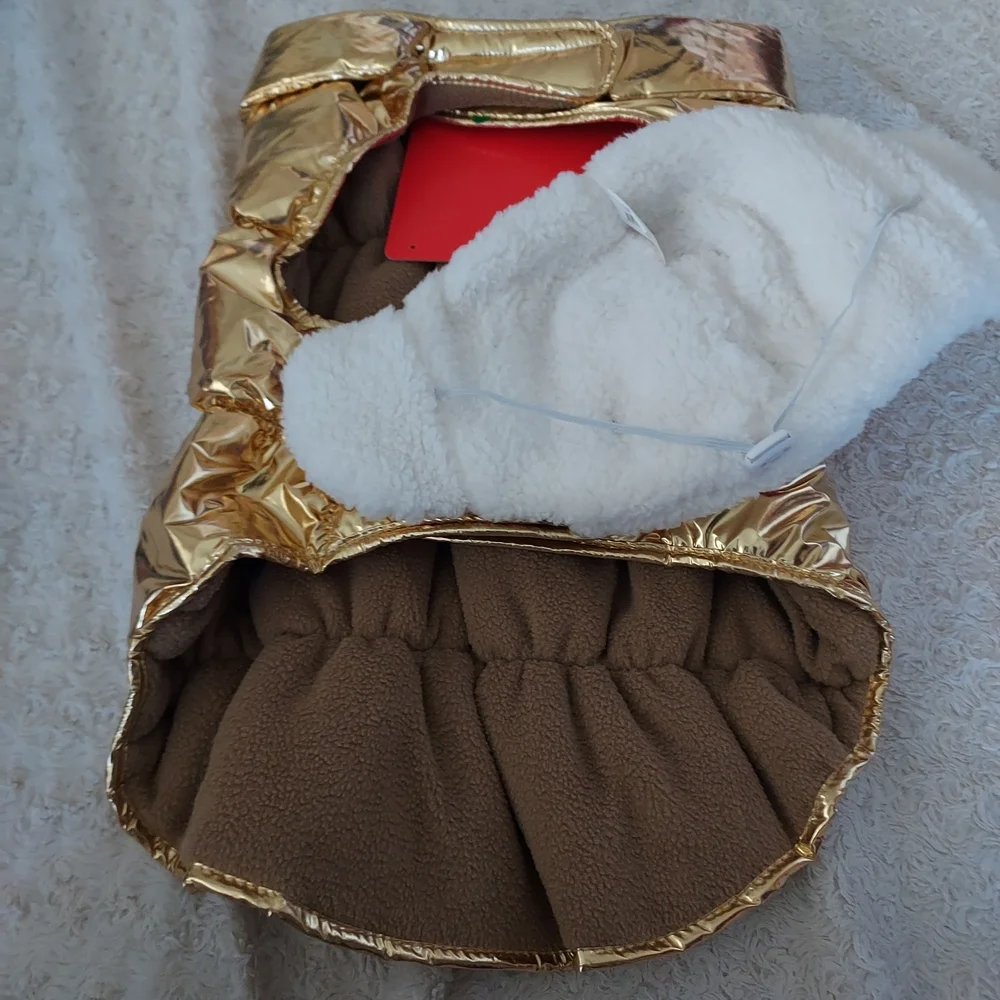 Boots & Barkley XL Stylish Gold Dog Vest Coat and Trapper Hat Outfit Fancy